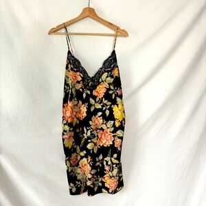 Vintage 80s Floral Lace Trim Slip Dress - Van Raalte - flawed gem